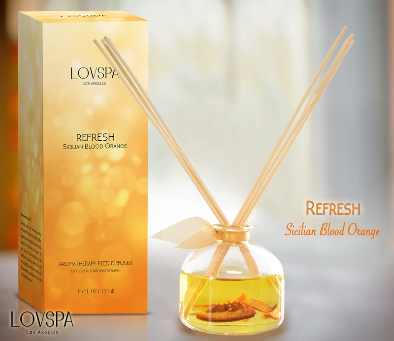 LOVSPA Reed Diffuser Set, Refresh Sicilian Blood Orange Scented Oil Diffuser with Sticks, Home Fragrance Accessories for Bathroom Shelf Decor, Aroma Diffusers for Home or Office Desk, USA Made - Image 3